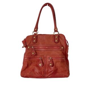 Red genuine Leather Women's top handle tote Bag